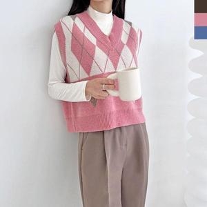 셀러허브 CAT 10감성58 여자실물보장 아가일 니트조끼 S31587813