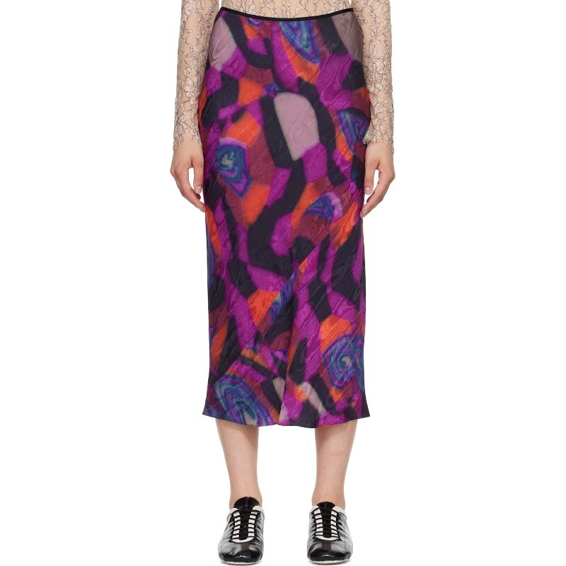  드리스반노튼 DRIES VAN NOTEN 퍼플 프린트 미디 스커트 262-130800-4025 304 FUCHSIA