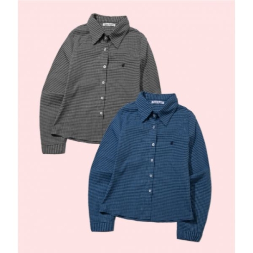 플레이스 스튜디오 소프트 잔체크 자수 코튼 면 슬림 하프 체크 셔츠 블라우스 상의 2컬러 25F777982 40464