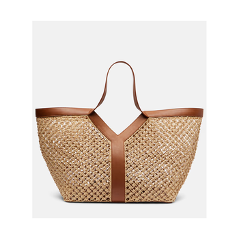 생로랑 Y 레더 트리밍 라피아 쇼퍼 백 P01070060_이미지