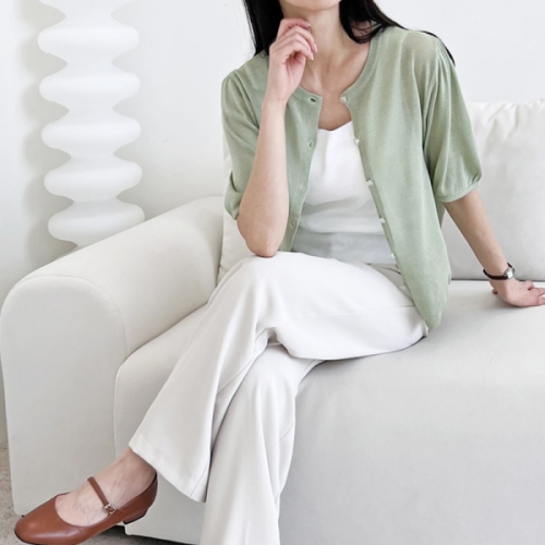 리빌모아 여자 린넨 퍼프 반팔 니트 가디건 DJW-CA-S2LPPT1020