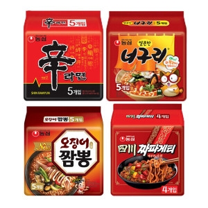 농심 신라면5개 + 얼큰한너구리5개 + 오징어짬뽕5개 + 사천짜파게티4개
