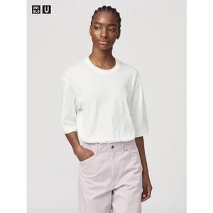 유니클로 여성 반팔 티셔츠 수피마 코튼 오버사이즈 T 그레이 476954