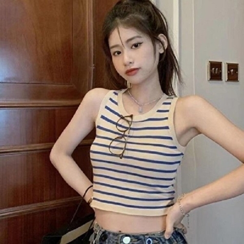 셀러허브 블로썸스틸 소매 줄무늬 크롭 나시티 이너티 SD-260 47218037