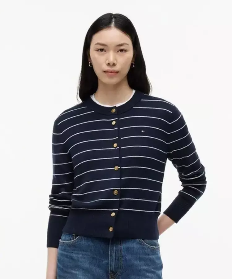 타미힐피거 스트라이프 골드 버튼 가디건 T22G6KCD010WT20A5 6797482