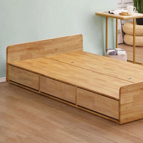 라자가구 비바 팀버 원목 수납 침대 SS (독립스프링)_이미지