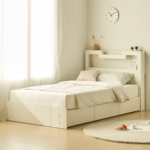 장인가구 파인트 컬러핏 수납 LED침대 SS