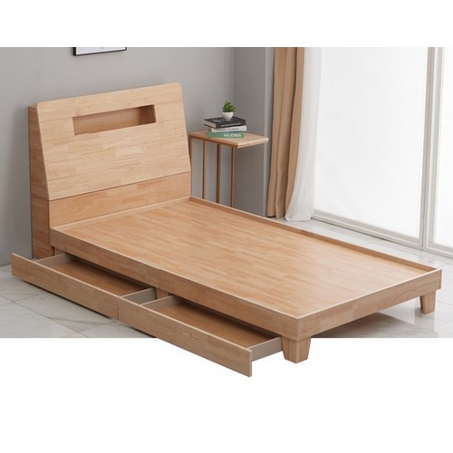 각시방가구 카이 원목 2단 서랍 LED침대 Q (매트별도)_이미지