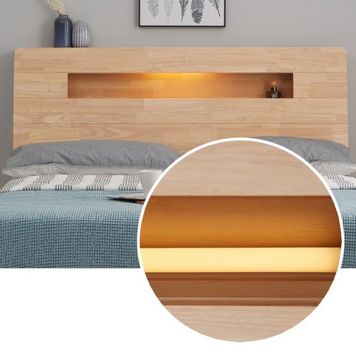 각시방가구 카이 원목 2단 서랍 LED침대 Q (매트별도)_이미지