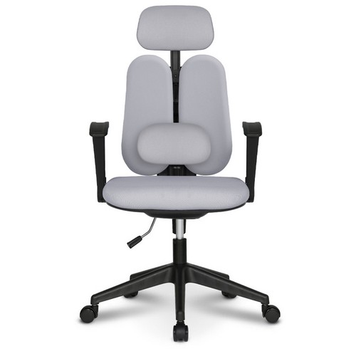 체어포커스 듀얼와이드 프리미엄 요추헤더형 3각팔 블랙바디 의자 DU-Y18 (패브릭등판)