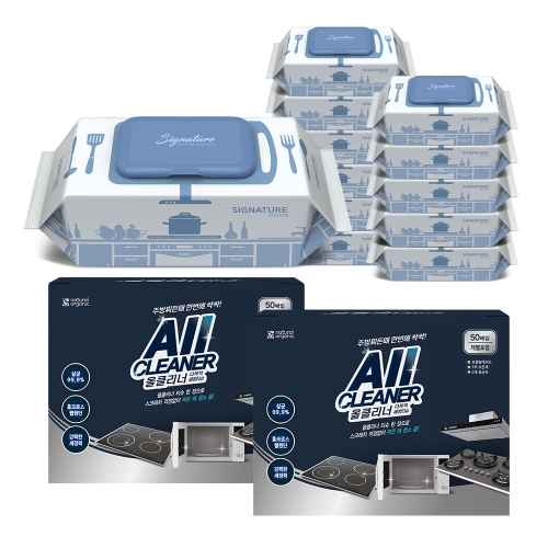 시그니처 세균닦는 행주티슈 캡형 70매 + 올클리너 다목적 세정티슈 50매