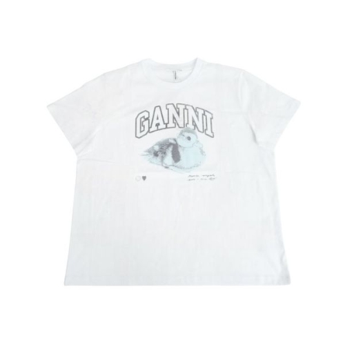 가니 베이직 코튼 더키 프린트 릴렉스드 티셔츠 화이트 132520164_이미지