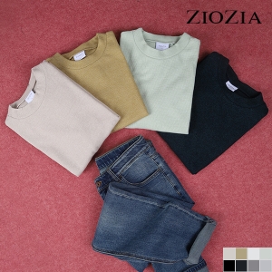 지오지아 와플 조직 모크넥 티셔츠_ABB4TR1101_이미지