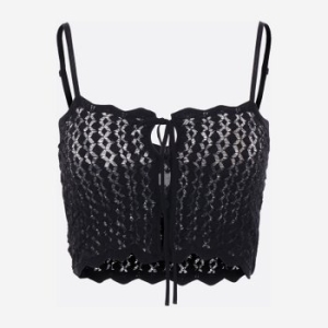 블랙 포인텔 니트 프론트 보우 디테일 크롭 탑 817777 Y76VX1000