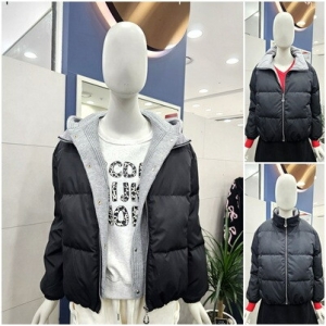 에잇컨셉 여성 겨울 후드 배색 다운 패딩점퍼 C26A1FPD005_GN