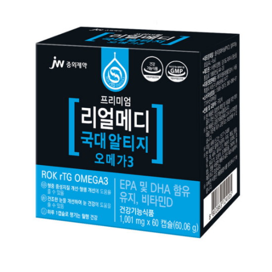 JW중외제약 프리미엄 리얼메디 국대알티지 오메가3 60캡슐 (4개)