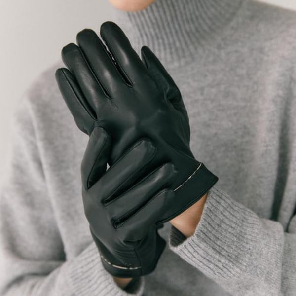 여성 블랙 체크라인 퍼안감 양가죽 장갑 HJGV5F126BK