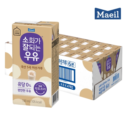 매일유업 소화가 잘되는 우유 국산 5곡 미숫가루 190ml (24개)