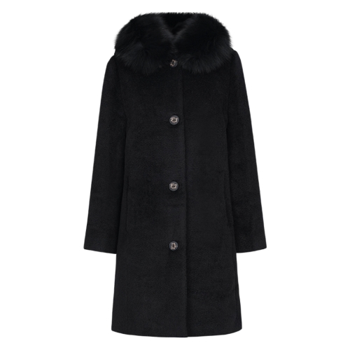 크로커다일 레이디 여성용 폭스 퍼 퀄팅 패딩 알파카 롱 코트 CLCWCT108 블랙 100_이미지