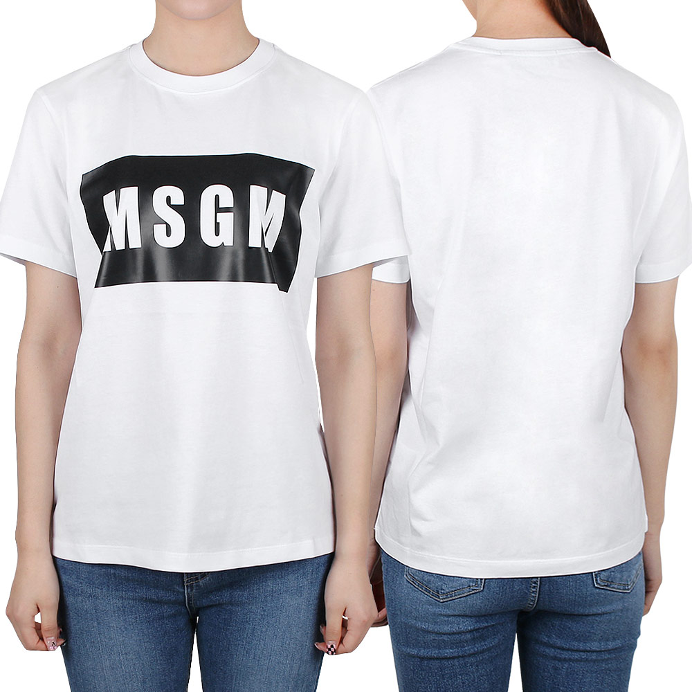 MSGM 박스 로고 반팔 티셔츠 2000MDM520 200002 (01, 화이트)_이미지