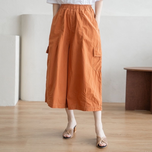 마담4060 엄마옷 와이드핏 포켓포인트 카고스티치 면팬츠 밴딩-RPN2507037