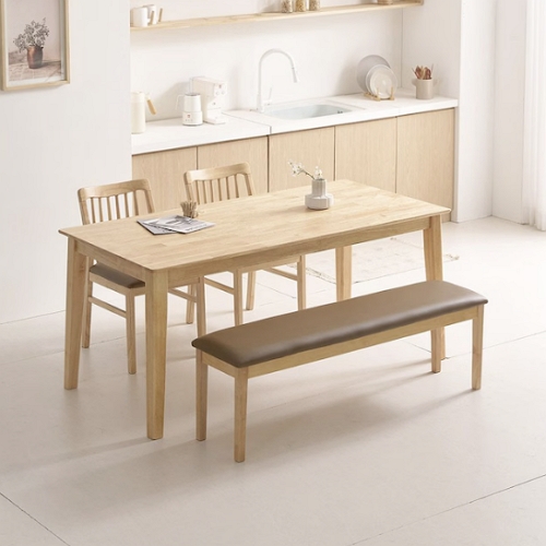 라로퍼니처 디어 고무나무 원목 식탁 1700 (의자2개+벤치1개)