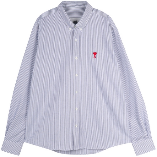 AMI 스트라이프 하트 로고 셔츠 HSH113 CO0021 (492, 블루)_이미지