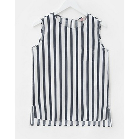 삼성물산 에잇세컨즈 화이트 스트라이프 슬리브리스 블라우스 326365P341