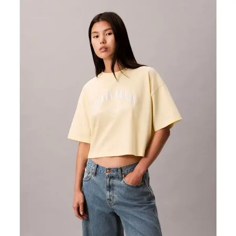 캘빈클라인 진 CALVIN KLEIN JEANS 여성 크롭드 박시 체스트 로고 반팔 티셔츠 47F813G ZRK 47F813GZRK_이미지