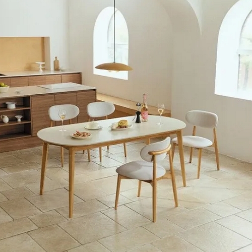 다우닝  노에뜨 오벌 포세린 세라믹 원목 식탁 1600 (의자4개)