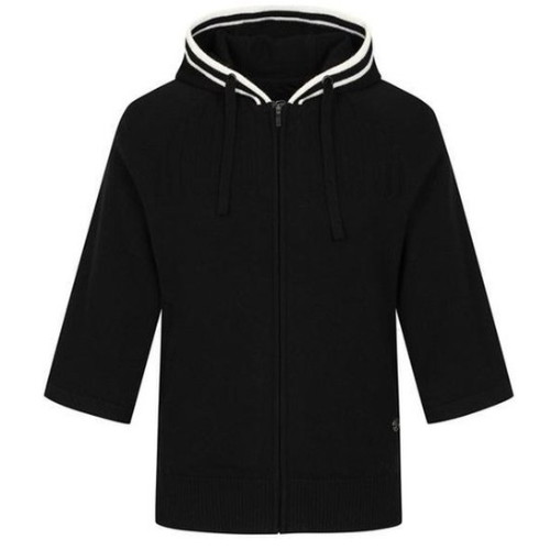 팬텀 후드 배색 집업 7부 니트 가디건 221E4SD201_BK