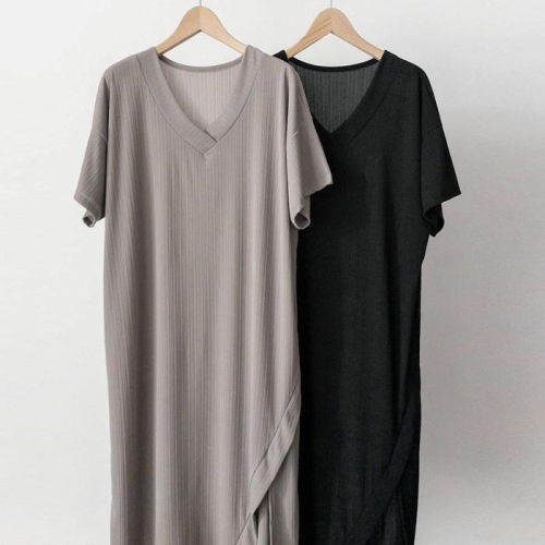 강물처럼 빅사이즈반팔원피스 V108L508 원포인트사선절개원피스 GL 40832517A_이미지