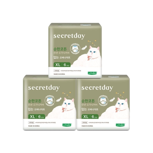 시크릿데이 순한코튼 린넨 오가닉커버 입는 오버나이트 특대형 6개 (3팩(18개))_이미지