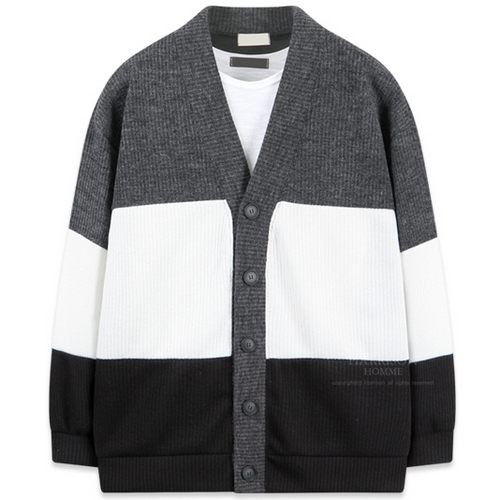 해리슨옴므 3단 배색 빅오버핏 가디건 MDL1397_이미지