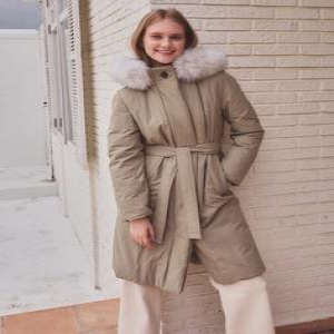 여성 HSJU4D005K1 논퀼팅 탈부착 퍼카라 롱 헤비 구스다운 점퍼