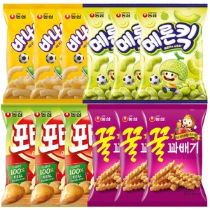 농심 메론킥 3개 + 바나나킥 3개 + 포테토칩 3개 + 꿀꽈배기 3개