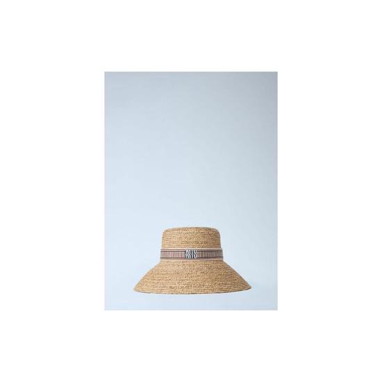 미우미우 여성 Woven Straw Hat with Logo Band miu0264025nat