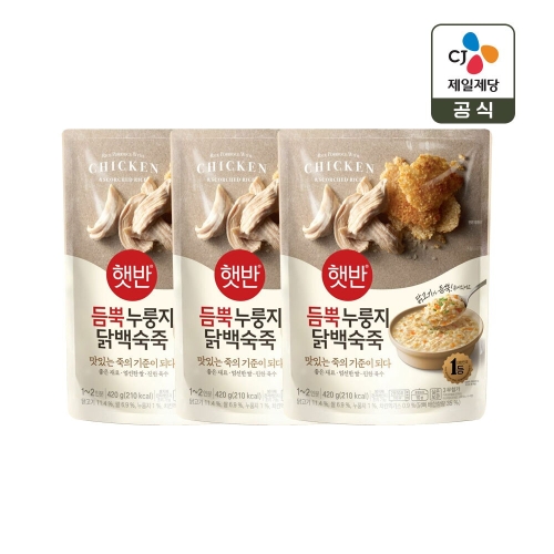 CJ제일제당 햇반 듬뿍 누룽지닭백숙죽 420g (3개)_이미지