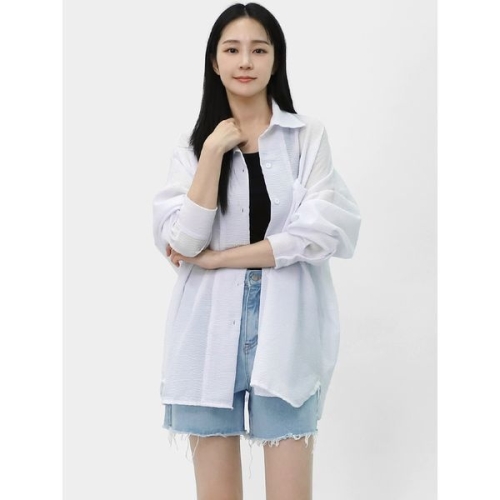 여자 스트라이프 오버핏 지짐이 시어서커 여름셔츠 LNNT010