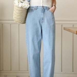 KDP77F2 사 썸머 여성 라이트블루 청바지 면 오버핏 난스판