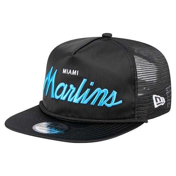 MLB 뉴에라 모자 마이애미 말린스 Retro Satin Script Golfer Adjustable Hat Black 1154725_이미지