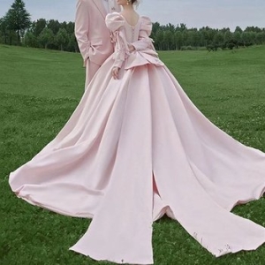 교복몰 파스텔핑크 신0렐라 긴팔 드레스 웨딩촬영. WFGQVJ7