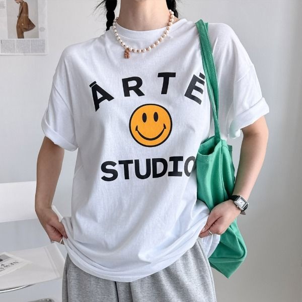 스마일 라운드 반팔 면티 빅사이즈 오버핏 TRT-979