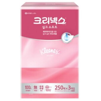 <b>크리넥스</b> 실크소프트 플러스 미용티슈 250매 (3입)
