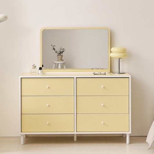 나무뜰 마몽 E0 양면 6단 와이드 서랍장+화장대 거울 1200_이미지