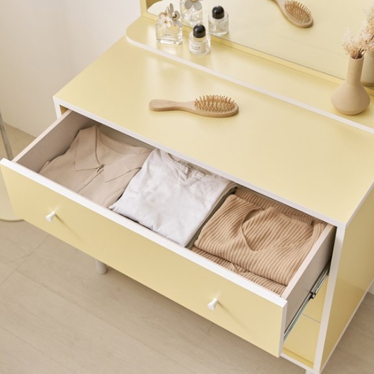 나무뜰 마몽 E0 양면 6단 와이드 서랍장+화장대 거울 1200_이미지