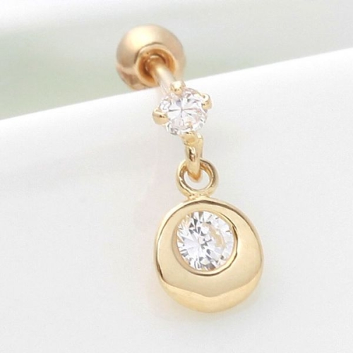 미니아트 10K 금 라운드 큐빅 드롭 골드 피어싱 G393_이미지