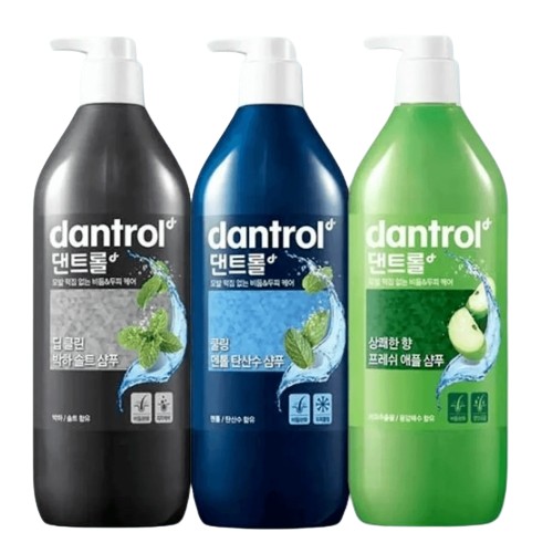 댄트롤 딥클린 박하 솔트 샴푸 820ml+쿨링 덴톨 탄산수 샴푸 820ml+상쾌한 향 프레쉬 애플 샴푸 820ml 3종세트