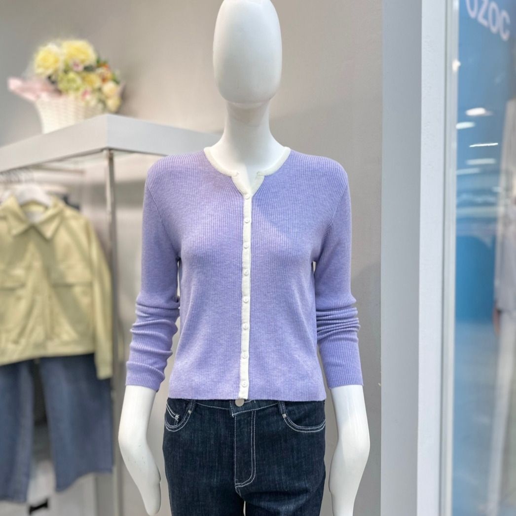 바바패션 더틸버리 배색 브이 슬릿넥 가디건MTR3M1CD01W_DG