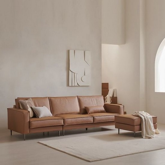 장인가구 데이먼스 천연가죽 소파 4인용 (스툴포함)_이미지